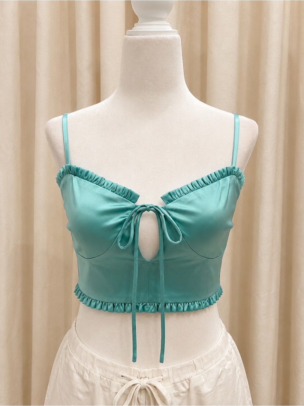 Hello Molly Teal Ruffle Tie-Front Crop Top
